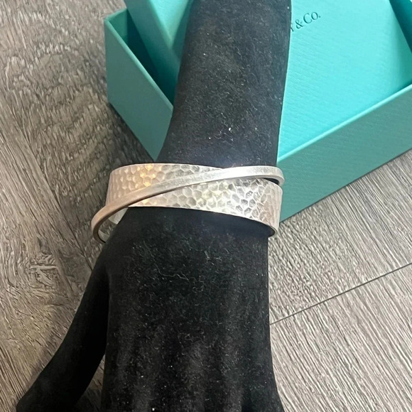 Hammered Silver Double Cuff Textured Bracelet - Picture 7 of 11